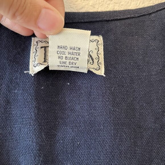 Vintage TanTrums Vest Women's L Floral Embroidered Patchwork Navy Cotton Cottage - Picture 3 of 12